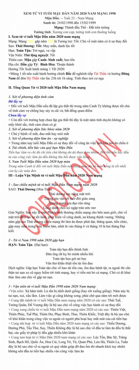 Top 20+ tử vi tuổi mậu dần 1998 năm 2020 nam mạng tốt nhất, bạn nên biết 1 Luận giải vận mệnh tử vi tuổi Mậu Dần năm 2020 nam mạng và nữ mạng 1998 Mới Nhất