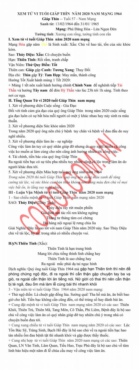 Danh sách 24 tử vi tuổi giáp thìn nữ mạng năm 2020 tốt nhất 11 Tổng Quan tử vi tuổi Giáp Thìn năm 2020 nam mạng và nữ mạng cực kỳ ĐÚNG